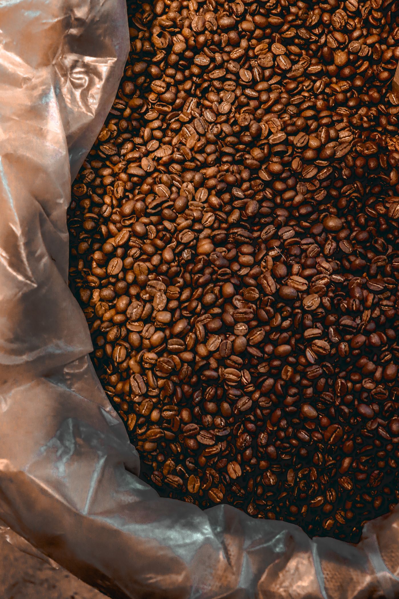 Sack mit rohen Kaffeebohnen